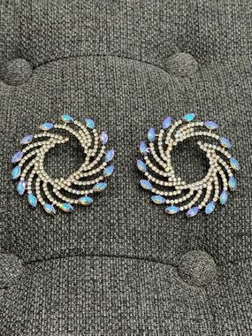 NWOT - Paparazzi Glittering Blue Crystal Swirl Hoop Earrings